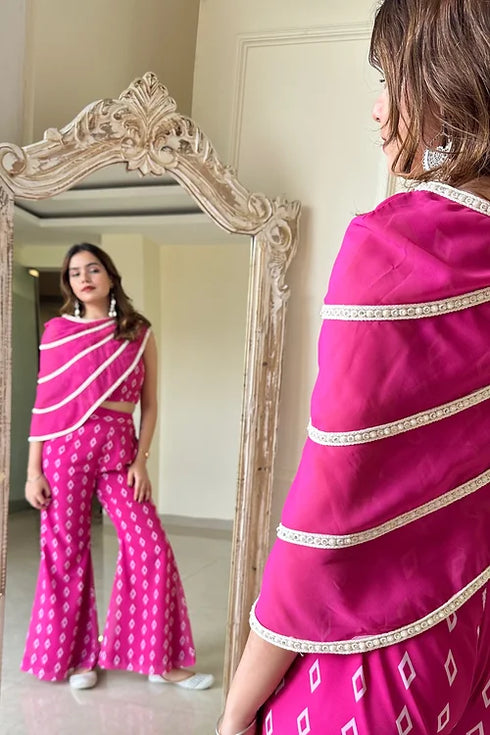 Pink Bandhni Cape Set